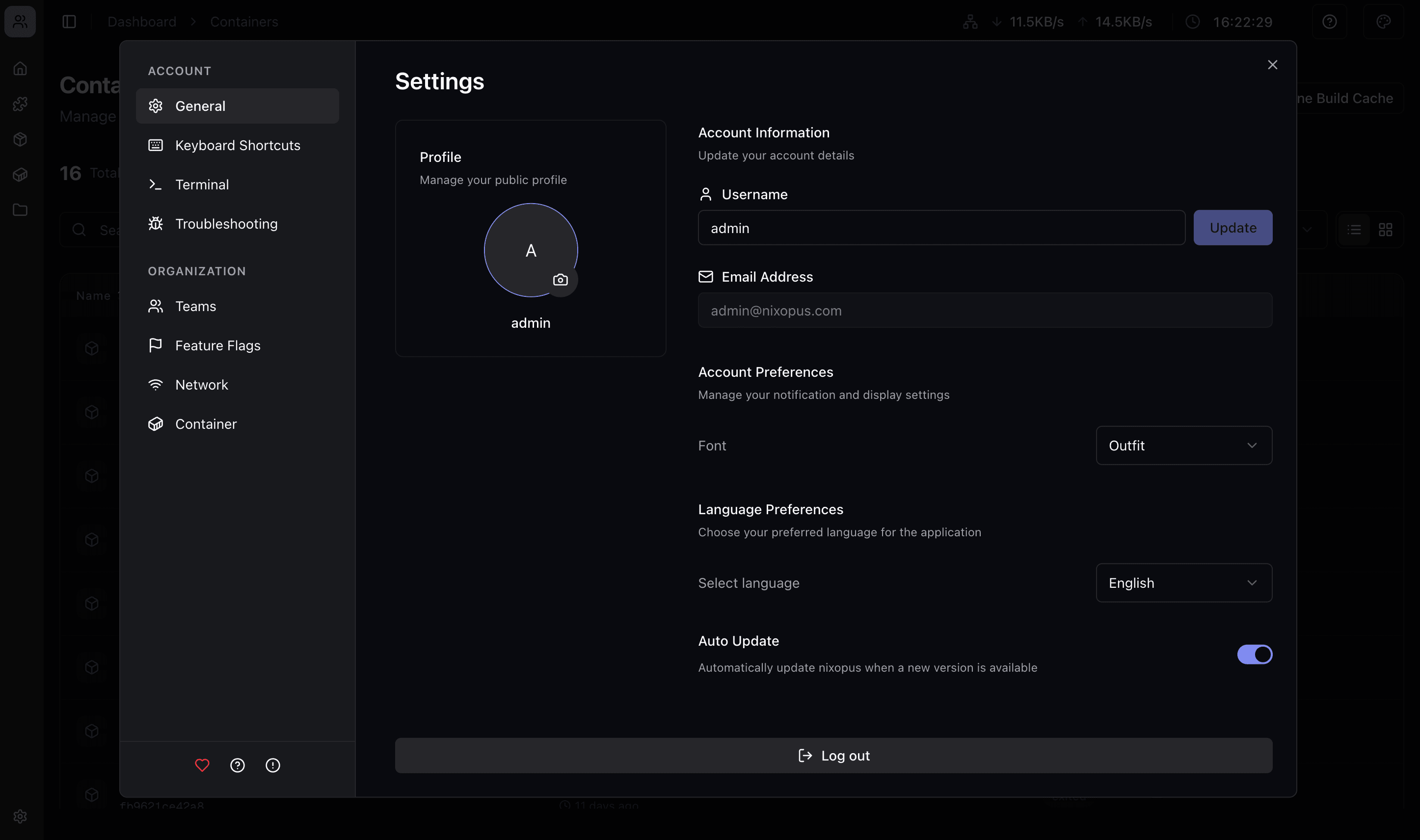 Settings Page